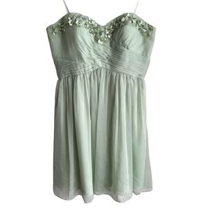 Adrianna Papell Mint Green Strapless Chiffon Floral Beaded Dress Sz 14 Short EUC
